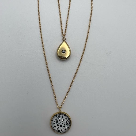 Black and White Polka-dot Pendant Necklace - Elegant Minimalist Layered Necklace - Picture 12 of 16